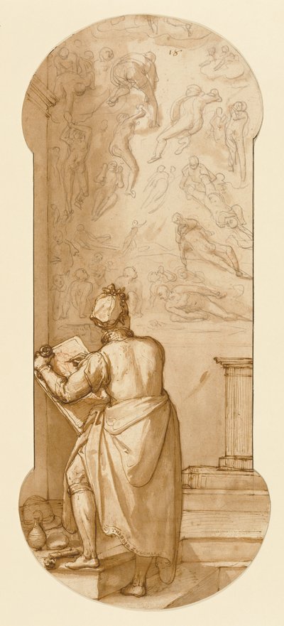 Taddeo in the Sistine Chapel Drawing Michelangelo